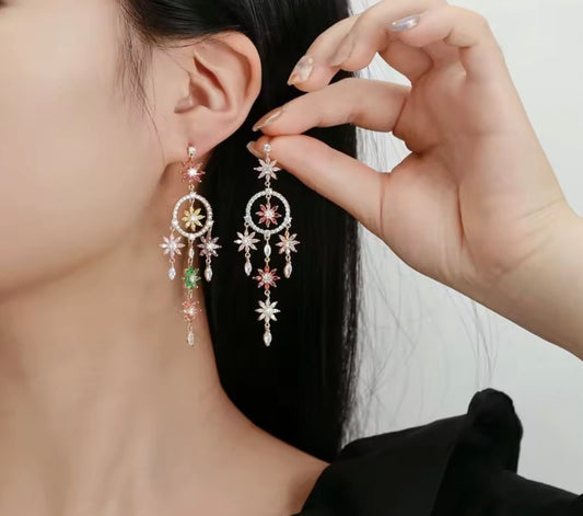 S925 Dream Catcher Dreamy Elegance Fashion Flower Earrings Jewelry Wedding Gift Banquet Accessories